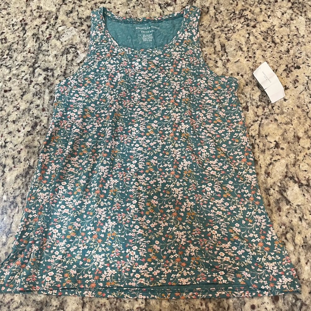 American Eagle Outfitters Green Floral Tank Top
